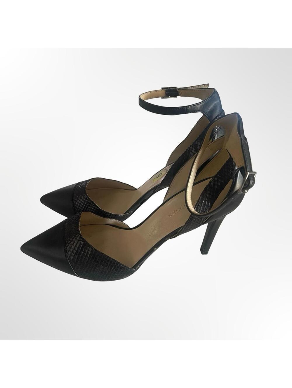 Marc Fisher Black Pointed-Toe Ankle-Strap Pumps with Texture - Picture 4 of 6